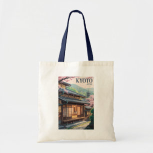 Kyoto Japan Huis Illustratie Reis Kunst Vintage Tote Bag