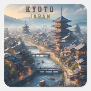 Kyoto Japan Landschap Reis Antiek Vierkante Sticker