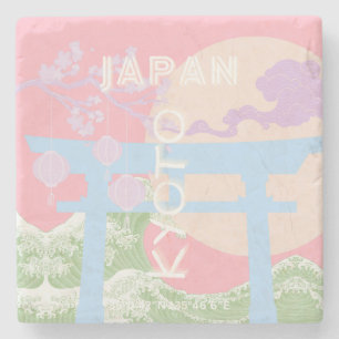 Kyoto Japan Reiskunst, Roze Pastel Reiskunst Stenen Onderzetter