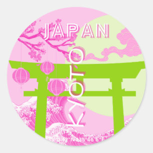 Kyoto Japan Reiskunst, Roze Reiskunst Ronde Sticker