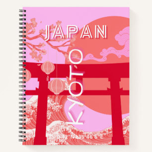 Kyoto Japan Reiskunst, Roze Retro Reiskunst Notitieboek