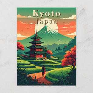 Kyoto Japan Retro Pagoda Mount Fuji Landschap Briefkaart