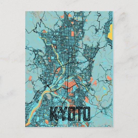 Kyoto Japan Stadsplattegrond Blauwgroen Briefkaart (Voorkant)