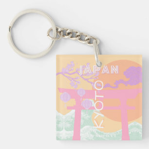 Kyoto Japan Travel Art, Oranje pastelkunst Sleutelhanger