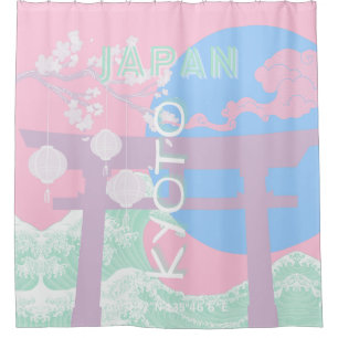 Kyoto Japan Travel Art, Pink Preppy Art Douchegordijn