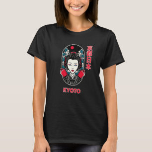 Kyoto Japan Trippy Geisha met blauwe ogen Japans T-shirt