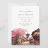 Kyoto Japan Watercolor QR Code Wedding Kaart (Voorkant)