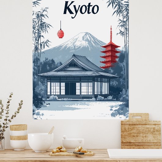 Kyoto: Japanse tempel, pagode en berg Poster (Keuken)