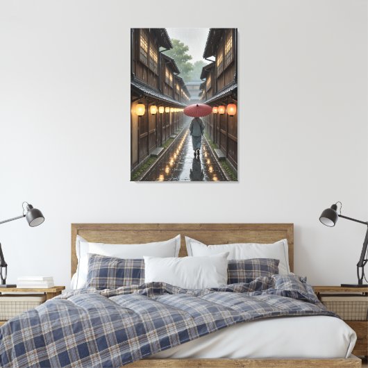Kyoto Lantern Rain – Ghibli-geïnspireerde kunstpri Canvas Afdruk (Insitu (Slaapkamer))