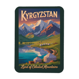 Kyrgyzstan bergen illustratie reis kunst vinta magneet