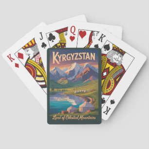 Kyrgyzstan Bergen Illustratie Reis Kunst Vinta Pokerkaarten