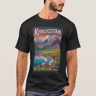 Kyrgyzstan bergen illustratie reis kunst Vinta T-shirt