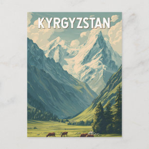 Kyrgyzstan Illustratie Reis Kunst Vintage Briefkaart