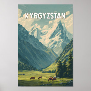 Kyrgyzstan Illustratie Reis Kunst Vintage Poster