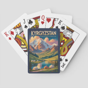 Kyrgyzstan Yurt Illustratie Reis Kunst Vintage Pokerkaarten