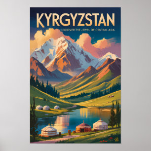 Kyrgyzstan Yurt Illustratie Reis Kunst Vintage Poster