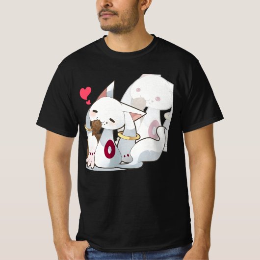 Kyubey met eet vis t-shirt (Voorkant)