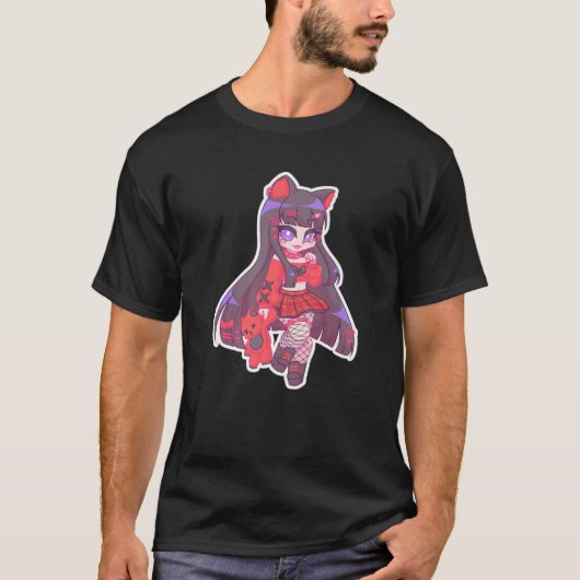 Kyuchandesu Emo Girl Chibi Drawing Cat Alt Girl A T-shirt (Voorkant)
