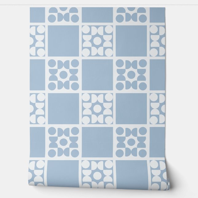 (L) 2502223B Retro Geometric Tiles Blue Behang (Afrollen)