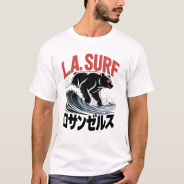 L.A. Surf Bear Japanese Typography T-shirt