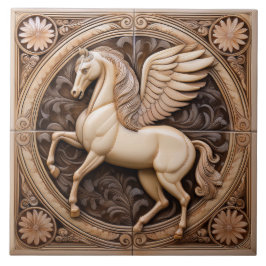 L Beige faux relief Art Nouveau Winged Horse Tegeltje