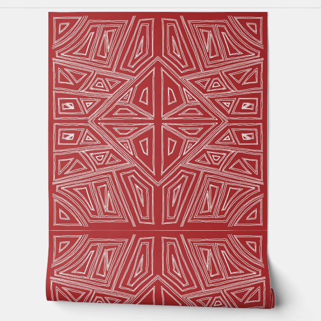 L - Bold Lines - Symmetrical Tile- Red And White Behang (Afrollen)