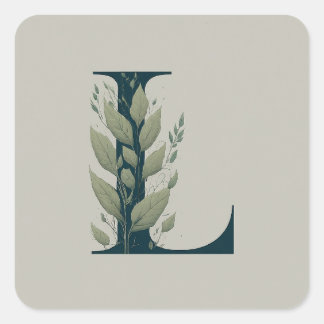 L botanisch monogram vierkante sticker
