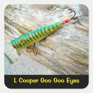 L Cooper Goo Eyes Antiek Vist Lure Vierkante Sticker