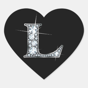 "L" Diamond Bling on Black Heart Sticker