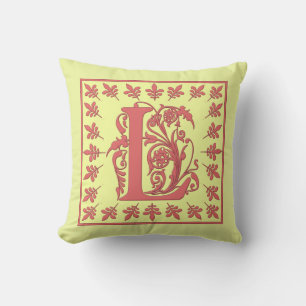 L INITIAAL PILLOW - Roze L op GEEL Achtergrond Kussen