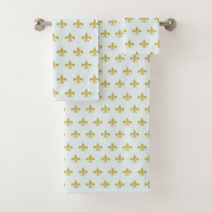 L@@K! - Aqua Gold Fleur de Lis Pattern Bad Handdoek