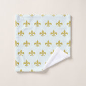 L@@K! -  Aqua Gold Fleur de Lis Pattern Bad Handdoek (Wasdoekje)
