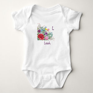 L Leah Persoonlijke Letter Naam, Rozen Bloemen Romper