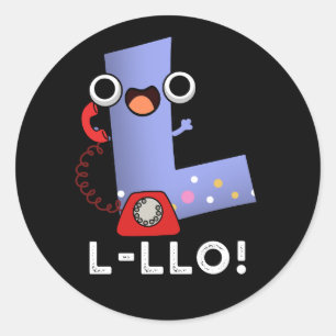 L-llo Grappige Letter L Pun Dark BG Ronde Sticker