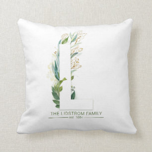L Monogram Elegante Gouden Groene Familienaam Kussen