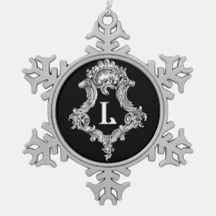 L Monogram Initiaal Tin Sneeuwvlok Ornament