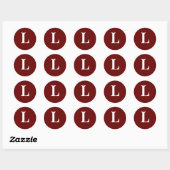 "L" Monogram Initiaal Wit op donkerrood Ronde Sticker (Vel)