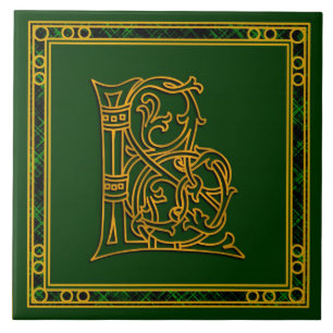 L Monogram "Irish Gold on Green" keramische Tegels Tegeltje