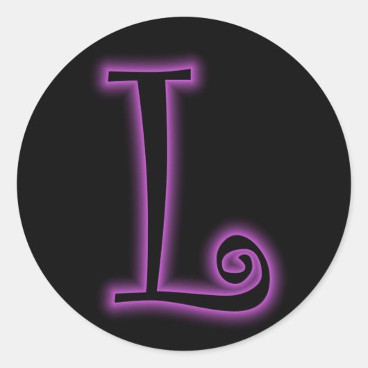 L Monogram Paarse neon Ronde Sticker (Voorkant)