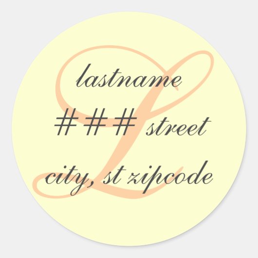 L-monogram retouradres-etiket ronde sticker (Voorkant)