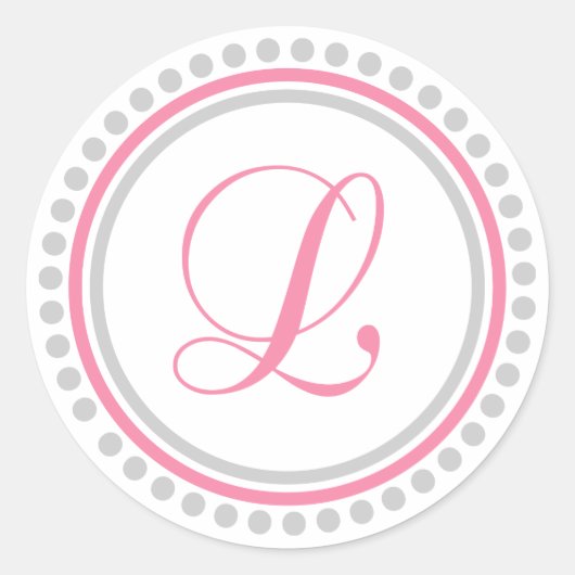 L Monogram (roze / zilveren dot cirkel) Ronde Sticker (Voorkant)