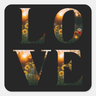 L O V E liefde blokletters monogram bloemenzonsond Vierkante Sticker