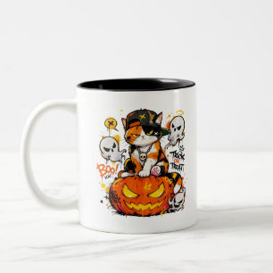 L&S Hip Hop Schattige Kat Halloween Tweekleurige Koffiemok