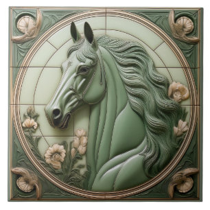 L Saliegroene namaak reliëf Art Nouveau Paardenhoo Tegeltje