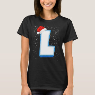 L Snowy Hoofdstad Kerstmis Monogram Alfabet Letter T-shirt