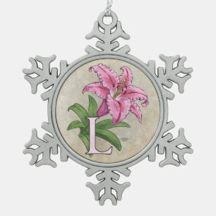 L voor Lily Flower Alphabet Monogram Tin Sneeuwvlok Ornament