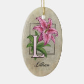 L voor Lily Flower Monogram Keramisch Ornament (Rechts)