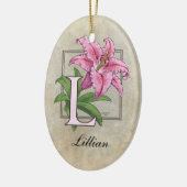 L voor Lily Flower Monogram Keramisch Ornament (Links)