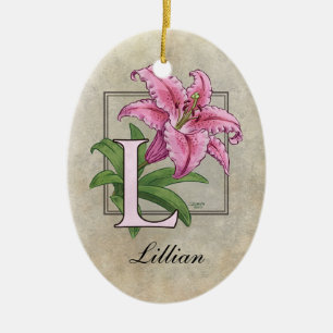 L voor Lily Flower Monogram Keramisch Ornament