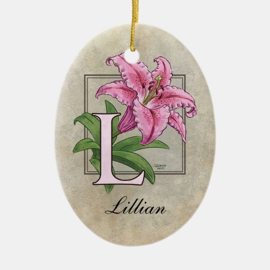 L voor Lily Flower Monogram Keramisch Ornament (Voorkant)